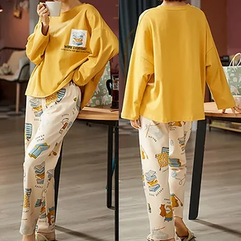 

Women Print Pajamas Set Two Pieces Set Long Sleeve Round Neck Top Loose Elastic Waist Pants Women Homewear Soft T Shirt+pants