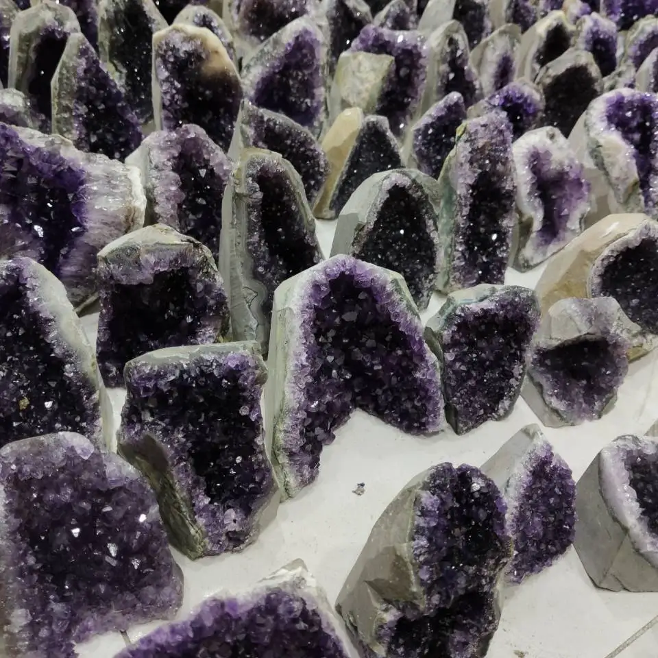 Темно-фиолетовый Аметист Кристалл кластер Geode отдельно стоящий образец, Декор