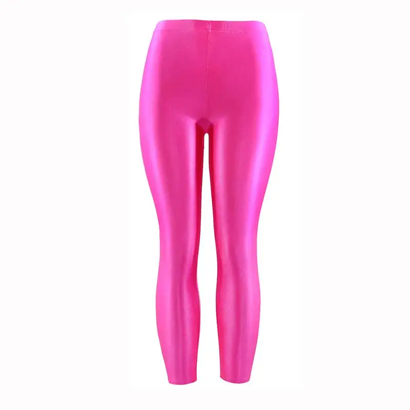 Women Pant For Girl Spandex Shiny Solid Color Fluorescent Leggings Casual Elastic High Quality Large Size 1PC Trousers New - Цвет: Розово-красный