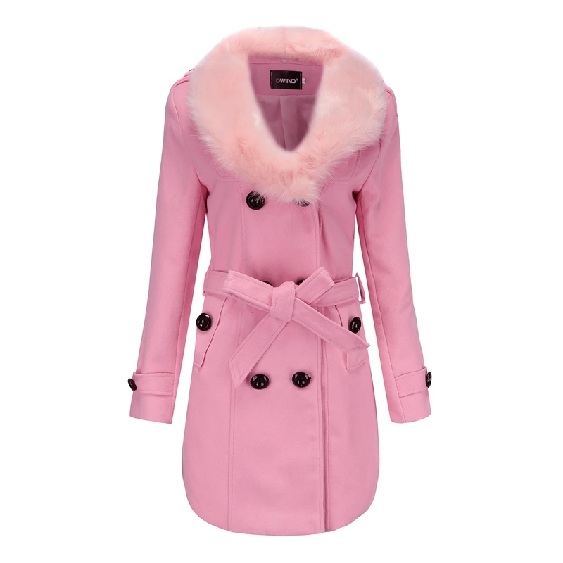 

Elegant Women Winter Fur collar Wool Blend Coat Autumn Winter Long Wool Coat and Jacket Solid Woolen Coat Outerwear Plus Size