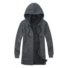 Свитер Мужская одежда зимний модный толстый теплый длинный кардиган для мужчин с свитер с капюшоном пальто с хлопковой подкладкой на молнии пальто
