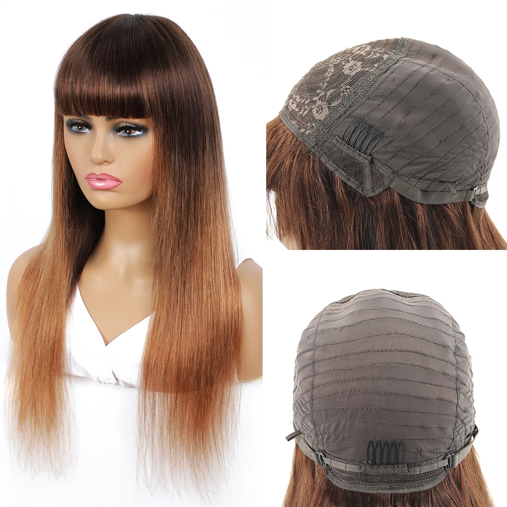 straight ombre human hair wigs with bangs