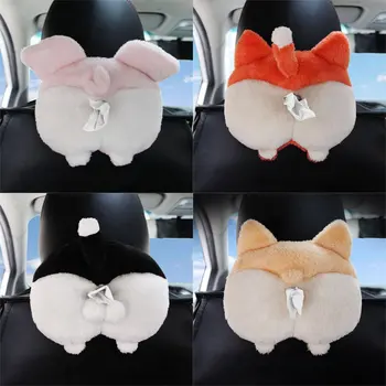 

Cartoon Polyester Car Tissue Box Corgi Cat Pig Fox Dog Car Hanging Paper Napkin Tissue Box Cover Portable Paper Box Holder