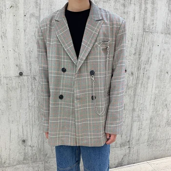 

2019 New Autumn And Winter Korean Version Of Loose Personality Cotton Plaid Thick Men's Small Suit