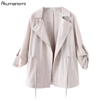 

autumn coats and jackets women Clothing Khaki Turn-down Collar Full Sleeve Pocket Lace up Tops Outerwear Plus Size 5XL 4XL XXXL