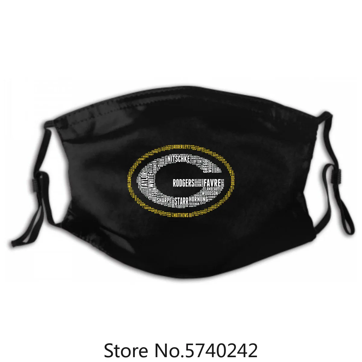 

Harajuku 100%Cotton Bay Men'S Mask Logo Text Green Streetwear Packers Masks Washable Reusable Mask with PM2.5 Filters 5 Layers