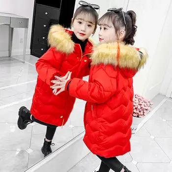 

2020 Winter Children Jacket Girl Clothes Cotton-padded Outerwear Kids Warm Thick Fur Collar Hooded Long Coats Fashion Parka W747