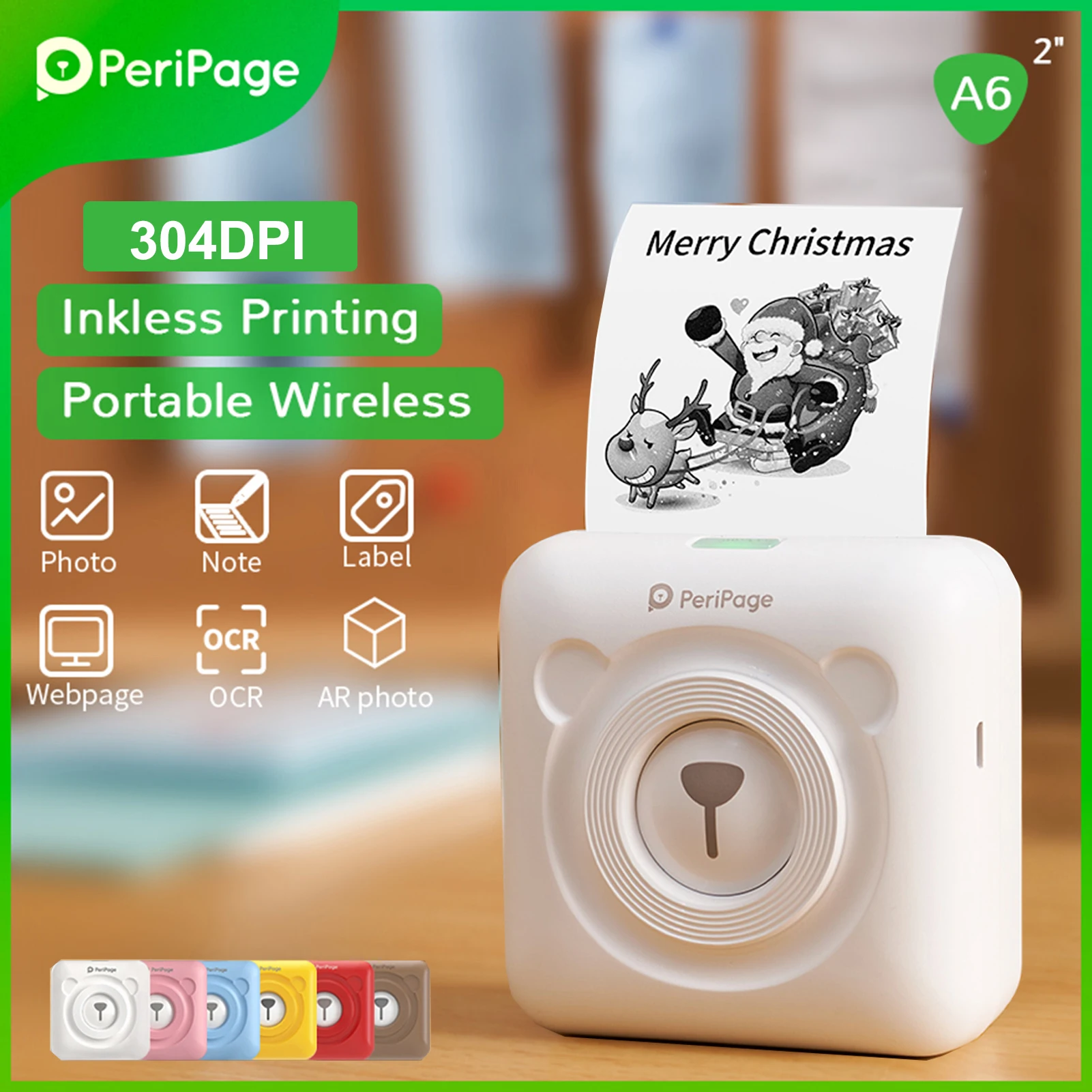 PeriPage-Mini impresora de bolsillo HD, inalámbrica, BT, foto, térmica,  Compatible con Android, iOS, Smartphone, Windows, 304DPI