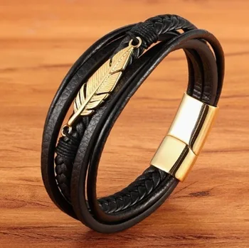 

Leather Bracelet Multilayer Leather Feather Shaped Accessories Men Accessories
