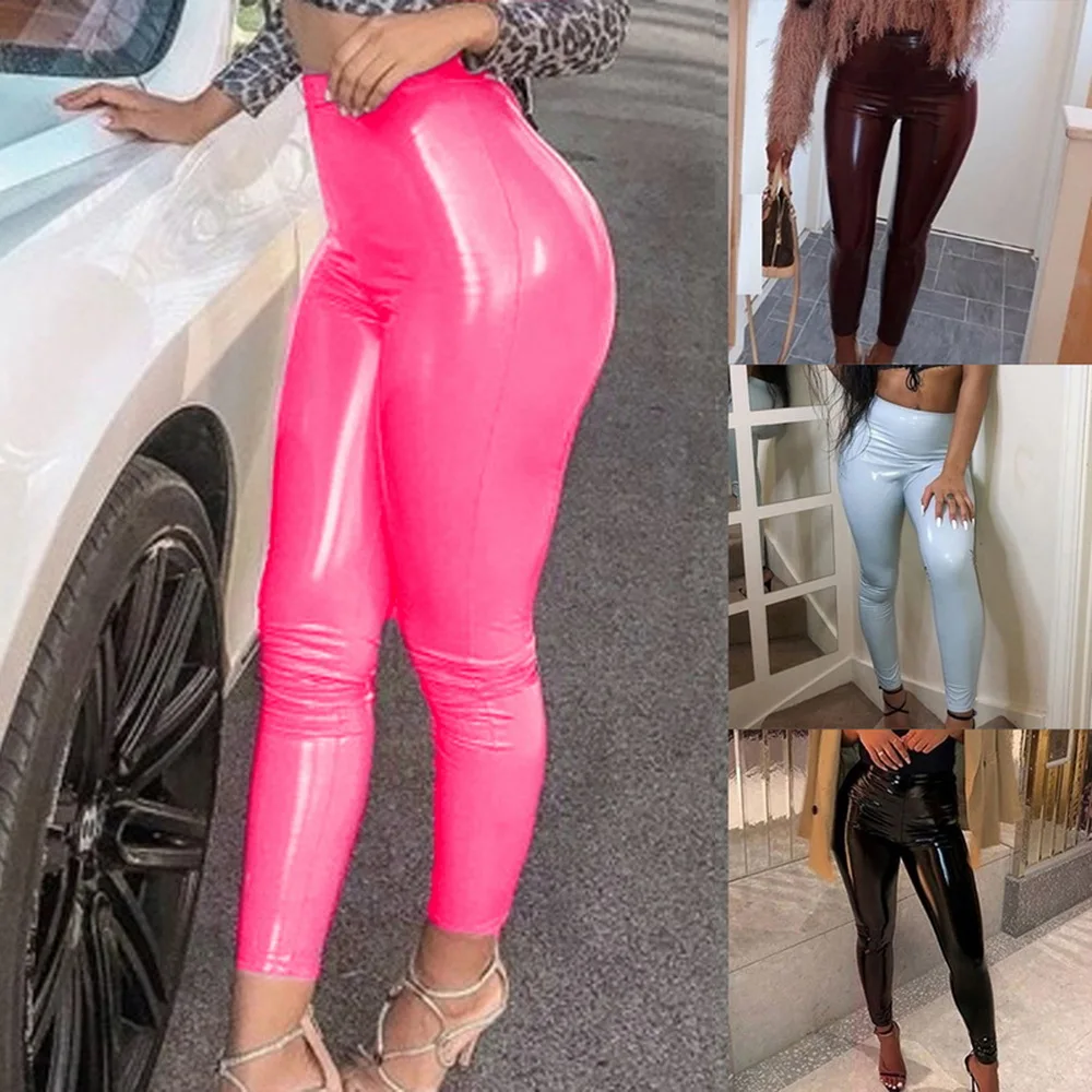 

Women PU Leather Legging Pants Slim Fitness Ankle Faux Leather Pants Sexy Leggins Skinny Elastic High Waist Lady Legging