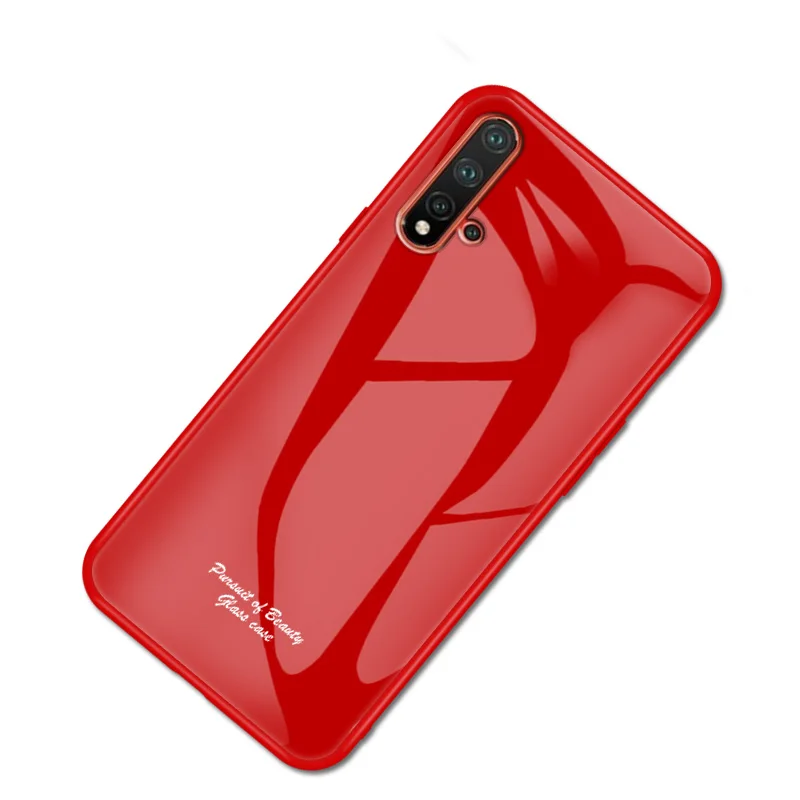 Macaron стеклянный чехол для huawei Honor 20, Модный милый Противоударный задняя крышка для huawei Nova 5 T, задняя крышка для телефона 6,26 дюйма - Цвет: Красный