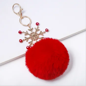 

Fluffy Pompom Faux Fur Ball Keychain Crystal Snowflake Key Rings Key Holder Trendy Jewelry Bag Ornaments Gift