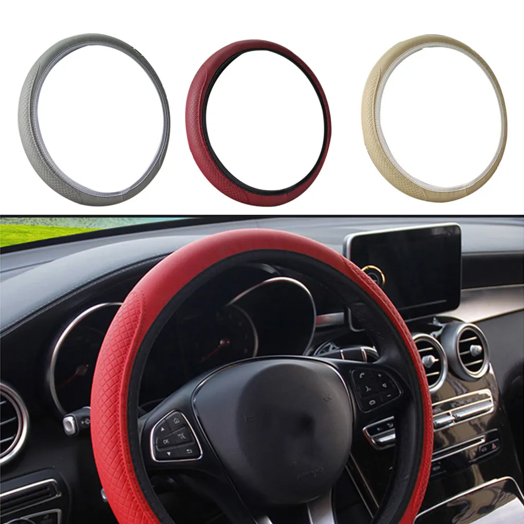 

Fiber Leather Car Steering Wheel Cover Anti-slip Embossing Pattern Auto Protection Wheel Cover