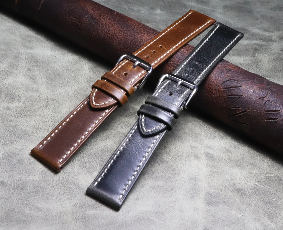 

Thin section 18 19 20 21 22mm Oil wax Genuine Leather Watch Belt Handmade Watch Accessories Strap Bands Retro Cowhide Watchbands