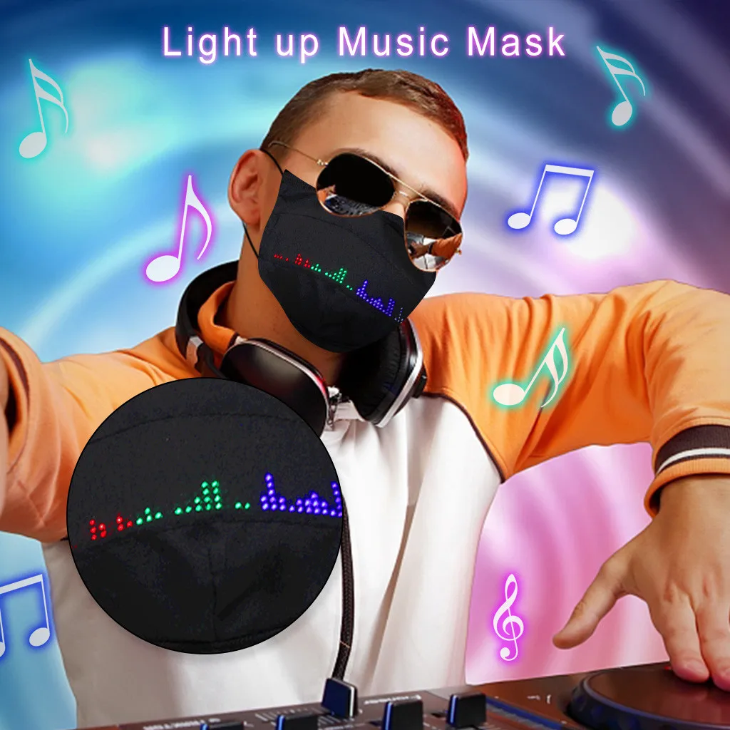 Bluetooth APP Control Unisex LED Rave Mask Image Text Animation Editable Light Mask USB Rechargeable for Parties X'mas Halloween