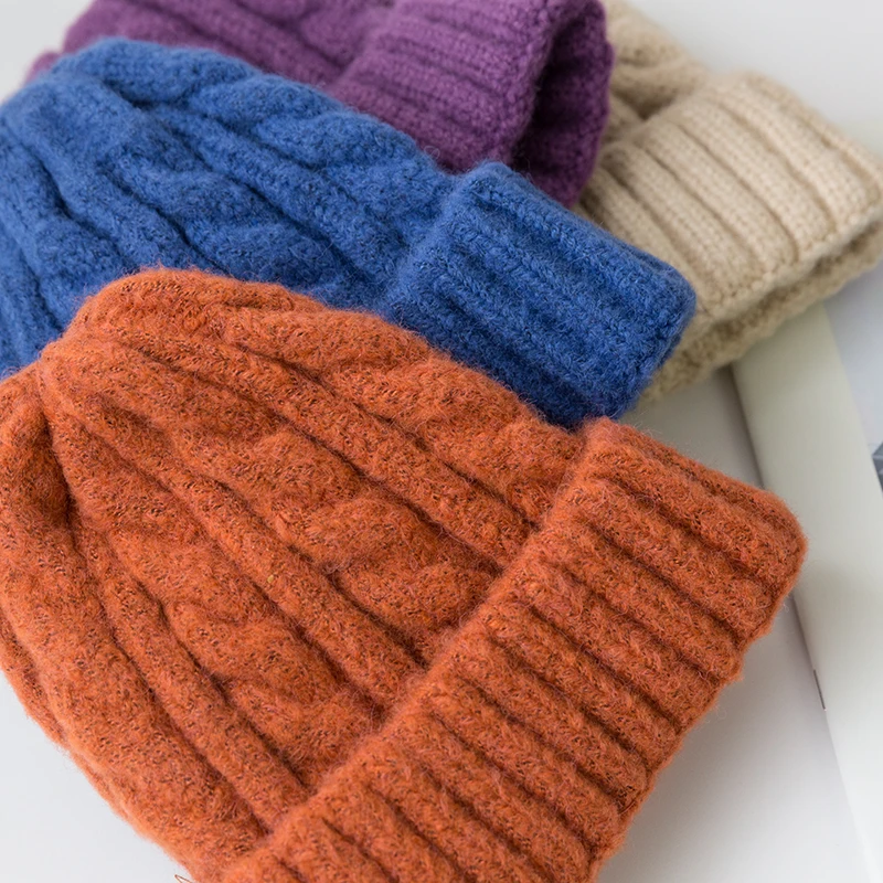 New Candy Colors Knitted Hats For Women Kpop Style Twist Woolen Beanie Hat Autumn And Winter Female Cap Keep Warm Winter Hat 6
