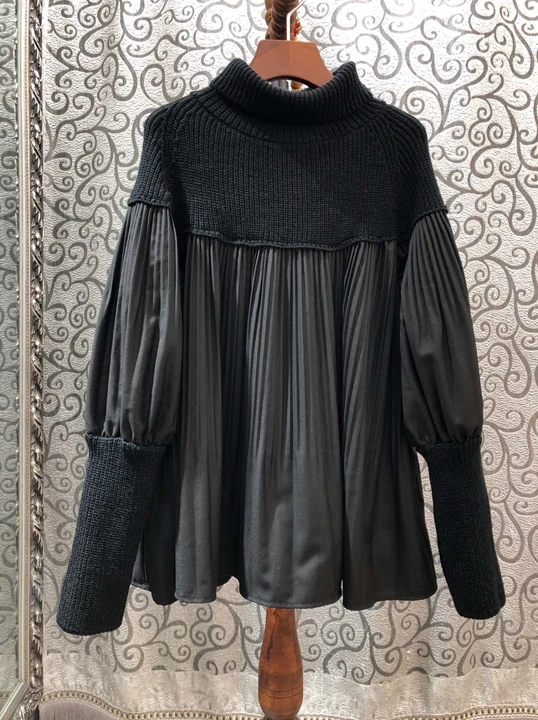 Autumn and winter new women's bib high neck solid color woven decoration long sleeve versatile sweater sweater 1202