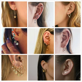

Korean Earrings Fashion Jewelry Gold Star Moon Shape Earrings Jane Round Geometric Stug Earrings For Women Wholesale