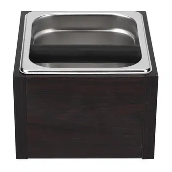

Black Coffee Knock Box Stainless Steel Square Coffee Waste Bin Residue Bucket Container Box with Base