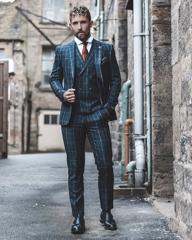 Plaid Mens 3 Piece Suits Classic Peaky 