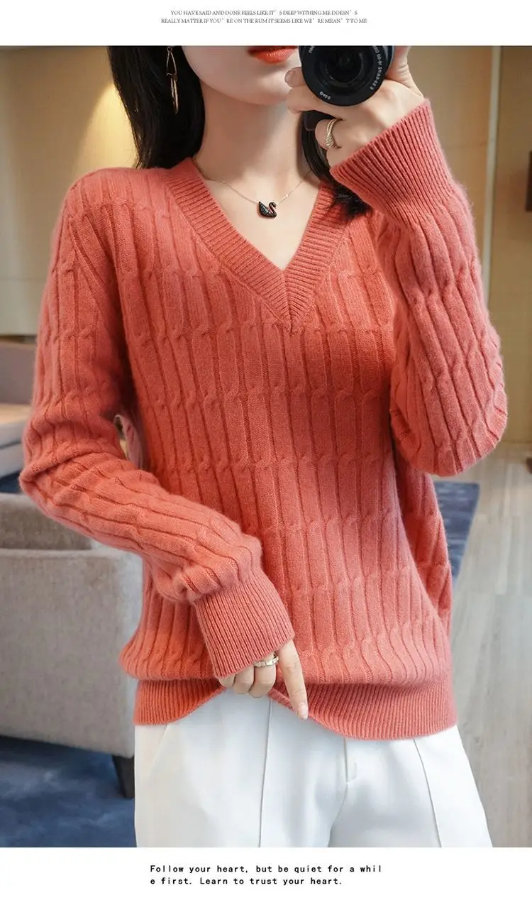 long sweater Women's V-Neck Long-Sleeve Sweater Korean Version Of Loose Versatile Bottom Sweater Large Size Fashion Sweater Autumn And Winter Sweaters