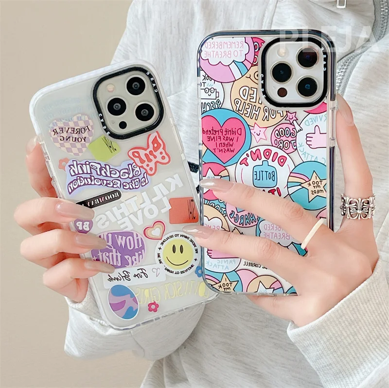 Funny Cartoon Patterns Label Phone Case For iphone 13 12 11 Pro Max 7 8 plus Soft Cover Cute Protective Cases Silicone Funda | Мобильные