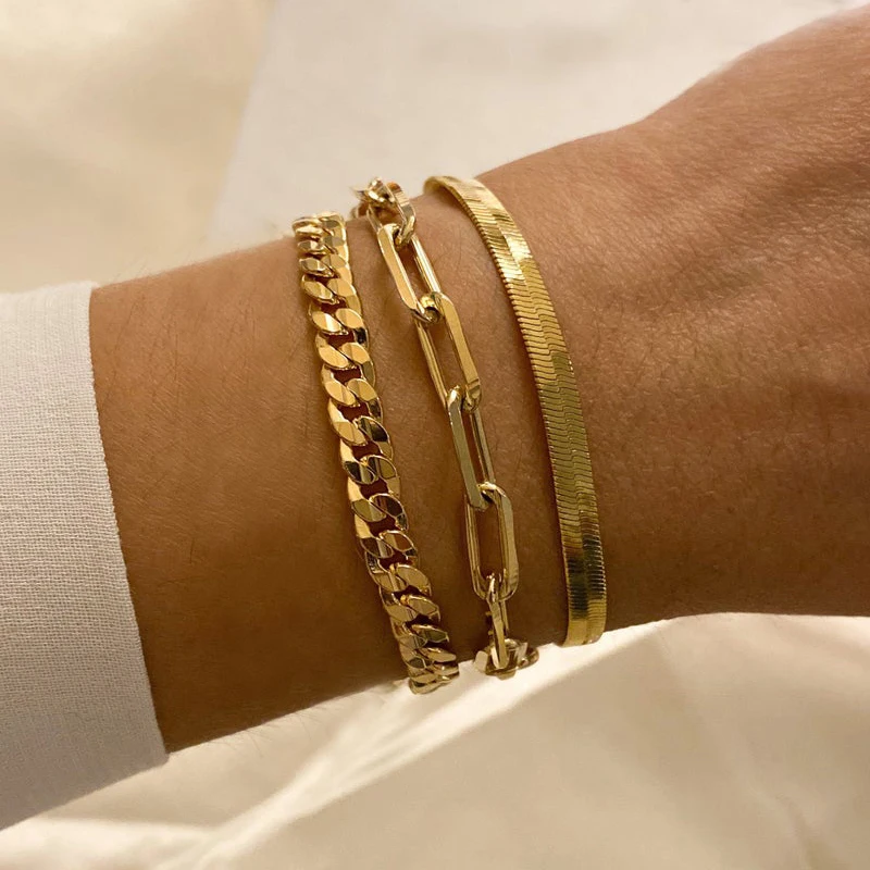 Bracciale a catena con graffetta per donna, braccialetti a maglie rettangolari in acciaio inossidabile Color oro, gioielli a strati per ragazze delicati con cavo  36
