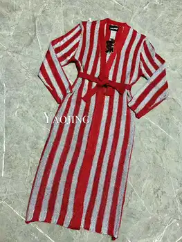 

Ukraine Top Fashion Acrylic Sashes Autumn Empire Dress 2019 New Ol Temperament Vertical Striped Waist Strap Dress Women