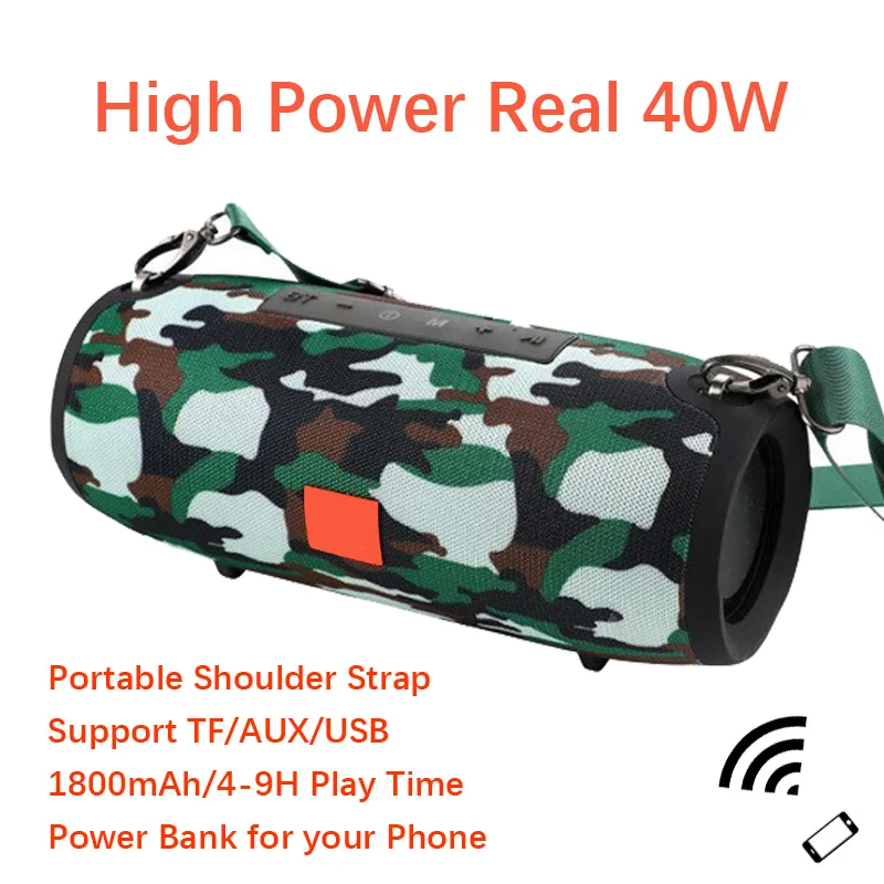 

40W Portable Wireless Bluetooth Speaker Waterproof Outdoor Mini Column Box Loudspeaker HIFI Speaker Support FM Radio TF Card Mp3