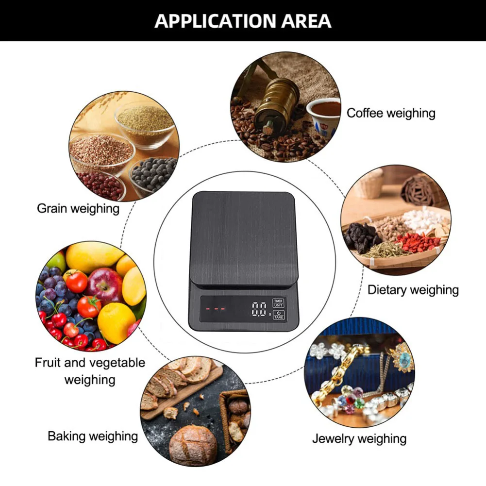 3kg/0.1g 5kg/0.1g 10kg/1g Mini LCD Digital Electronic Weighing Scale with Timer