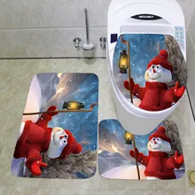 WUJIE 3 шт Рождественский коврик олень Санта Клаус Снеговик шаблон пьедестал ковер+ туалет крышка+ коврик для ванной комплект нескользящий набор занавесок для ванной