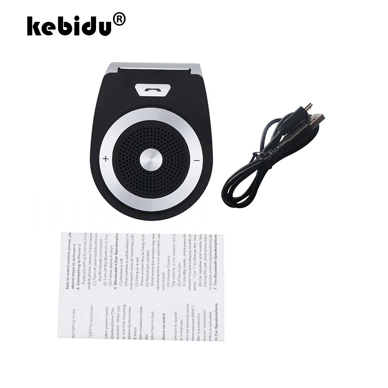 

kebidu Wireless Bluetooth Handsfree Car Kit Speaker Speakerphone Bluetooth 4.1 EDR Music Receiver NO Car Charger for Phone Black