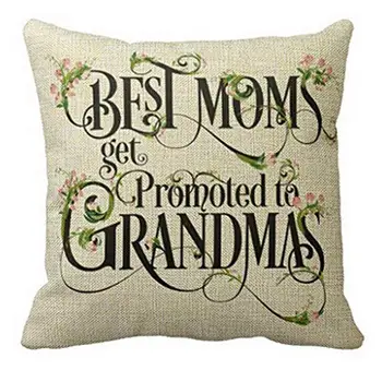 

Best Mother's Day Gifts Best Moms Get Promoted To Grandmas Blessing Flower Characters Linen Throw Pillow Case Cushion Cover Home