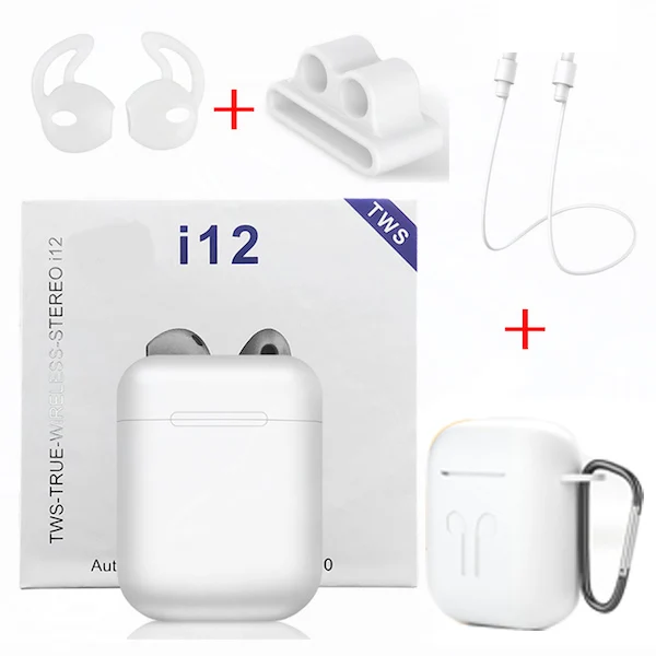 White - White Cases Беспроводные Bluetooth наушники i12 TWS спорт телефон Bluetooth 5,0 наушники с наушниками аксессуары чехол для i7s i10 i13 i30 i20 TWS - Цвет: White - White Cases