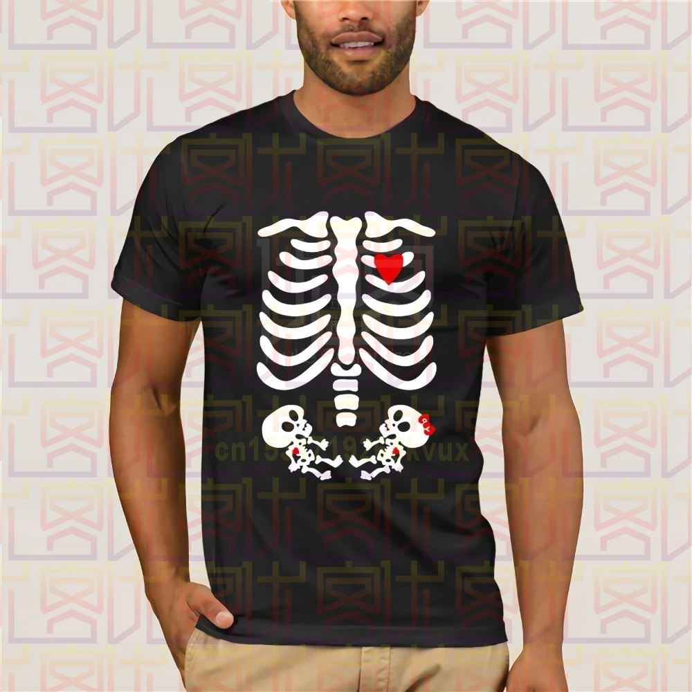 Mother Baby Skull Twins Heart Mom Maternity Pregnant Skeleton Funny T-Shirt Tee Cool T Shirt Men Tees | Мужская одежда