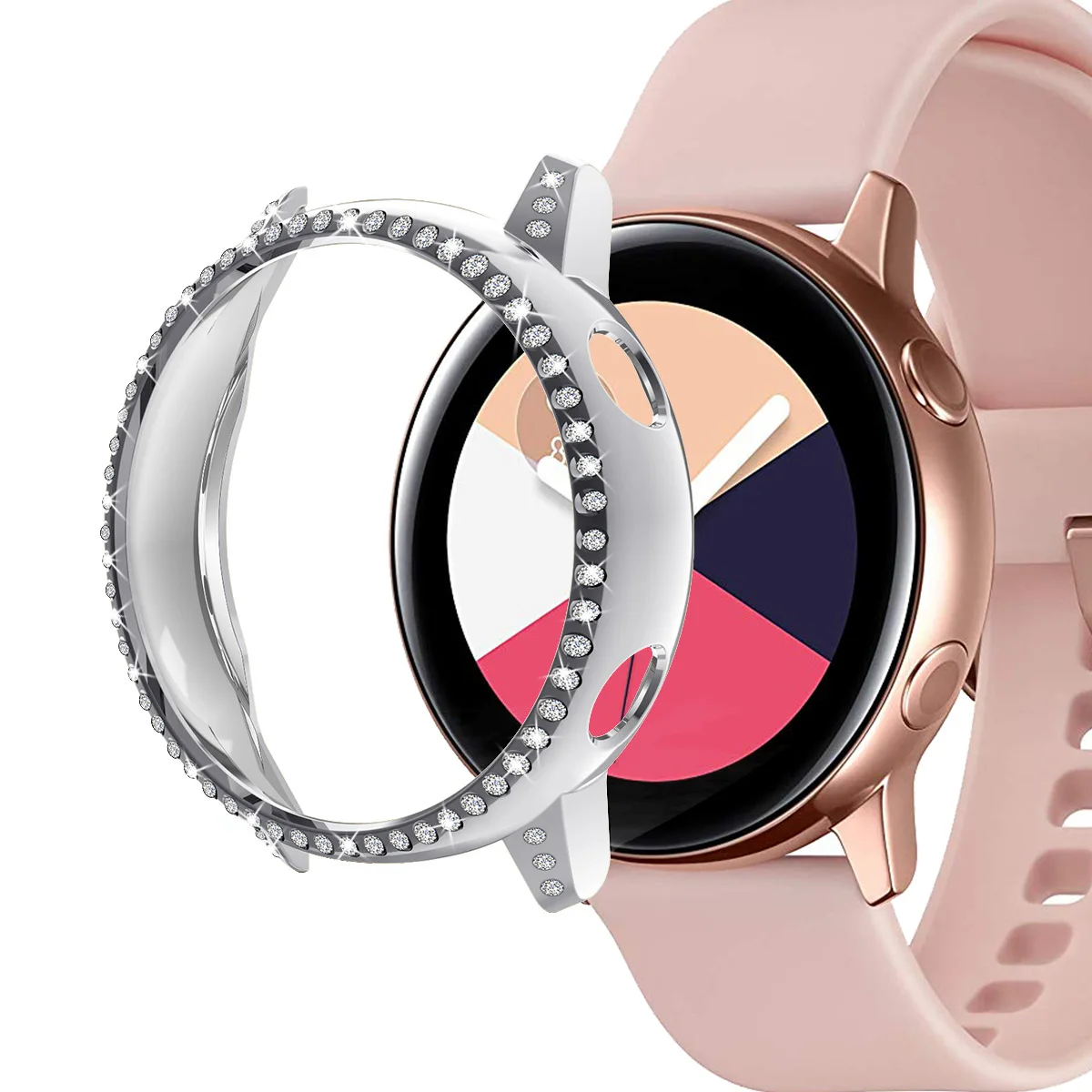 40 мм PC чехол-Бампер Защитный чехол для samsung Galaxy Watch Active для женщин и девушек блестящий чехол для часов с кристаллами - Цвет: Silver