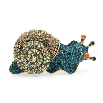 

Wuli&baby Big Sparkling Full Rhinstone Snail Brooches Women New 2-color Blue Green Insect Banquet Party Brooch Pins Gifts