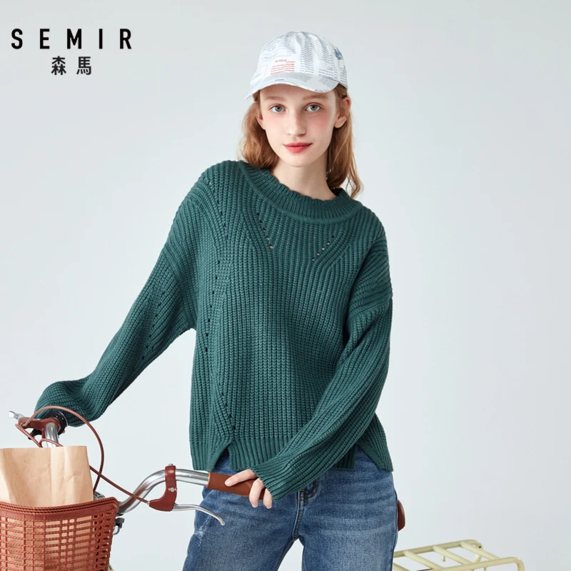 Женский свободный свитер SEMIR теплые ажурные наушники из дерева на осень и зиму |
