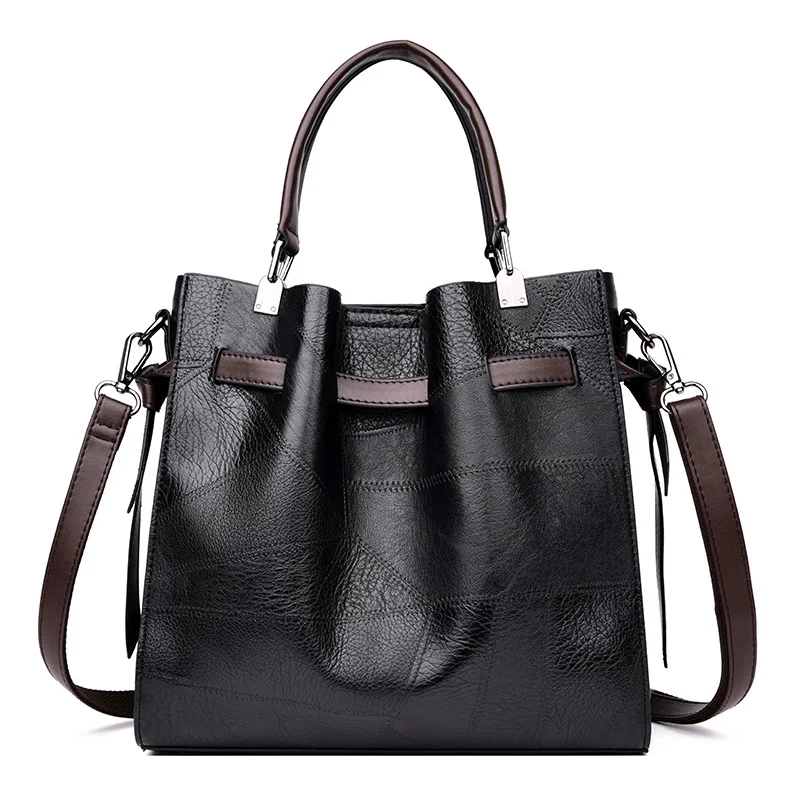 Винтажная сумка Lerther для женщин, роскошные сумки для женщин, известный бренд, кожаная сумка через плечо, женские ручные сумки, высокое качество, сумка через плечо - Цвет: Black
