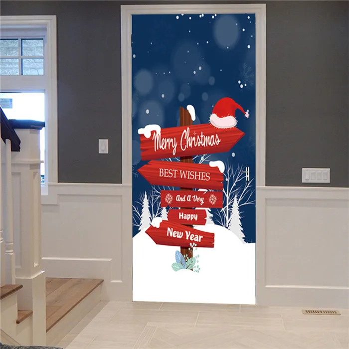 MT166 Merry Christmas дверные наклейки водонепроницаемые самоклеящиеся обои для DIY Новогодняя декоративная деревянная дверь ремонт настенные наклейки - Цвет: MT166