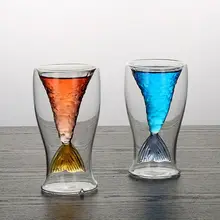 Новые креативные рыбий хвост ручной работы с двойными стенками стеклянные кофейные чашки для молока чая Модные прозрачные офисные домашние чашки