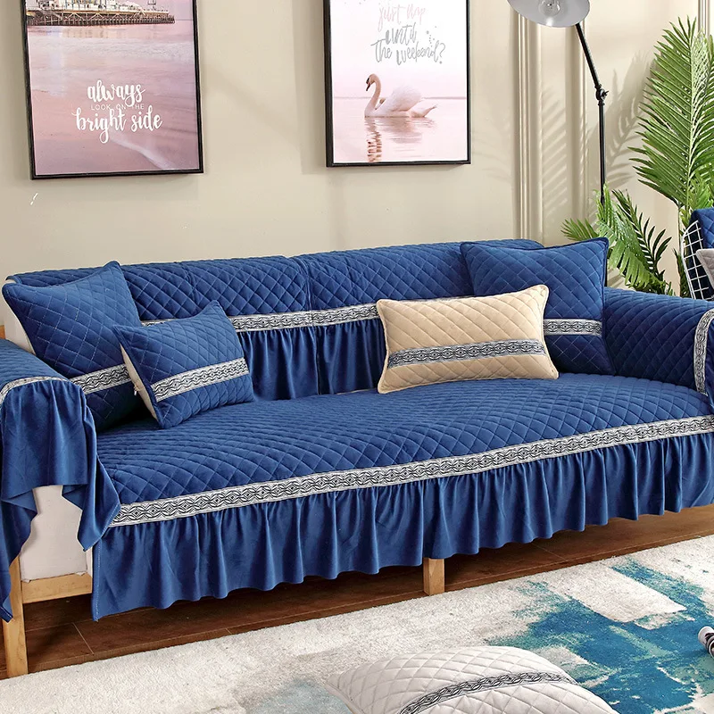 

Plush Simple Sofa Cushion Geometric Embossed Cushion Delicate Fold Vertical Romantic Sofa Towel Cover