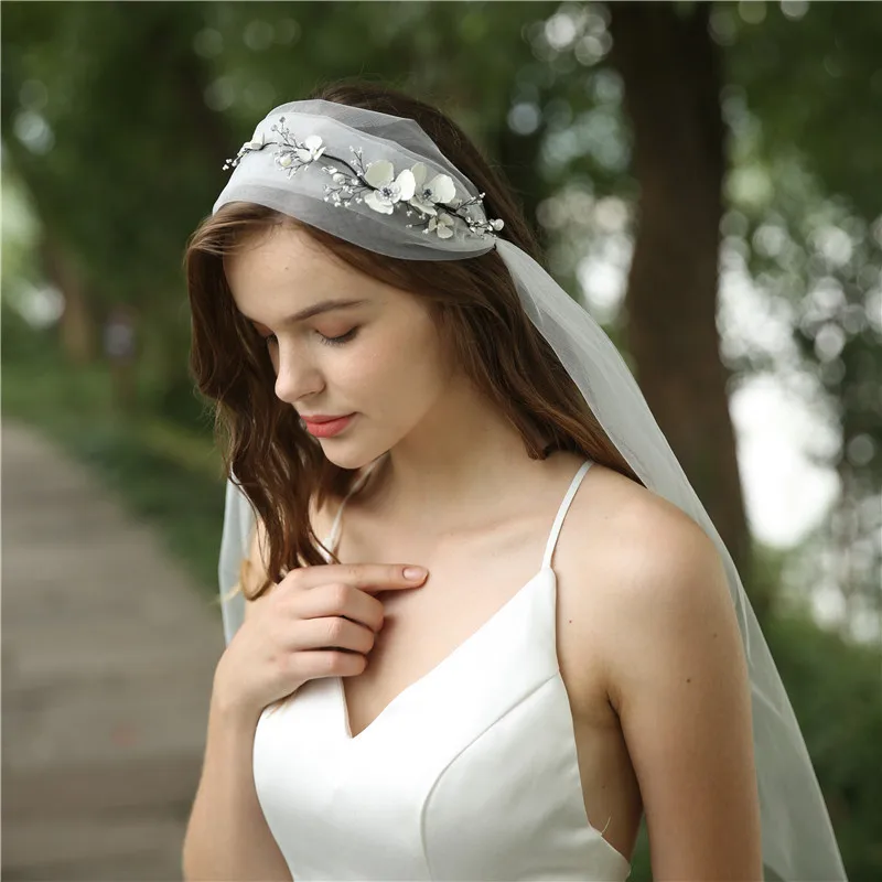 Ручная работа белая Цветочная свадебная вуаль модные жемчужные свадебные украшения вечерние головные уборы на выпускной женские