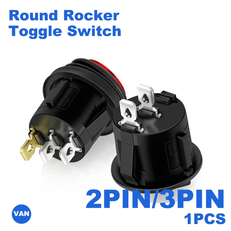 Бесплатная доставка 1 шт. 2/3PIN черный вкл./выкл. 6A/250 В круглый рокер тумблер красный