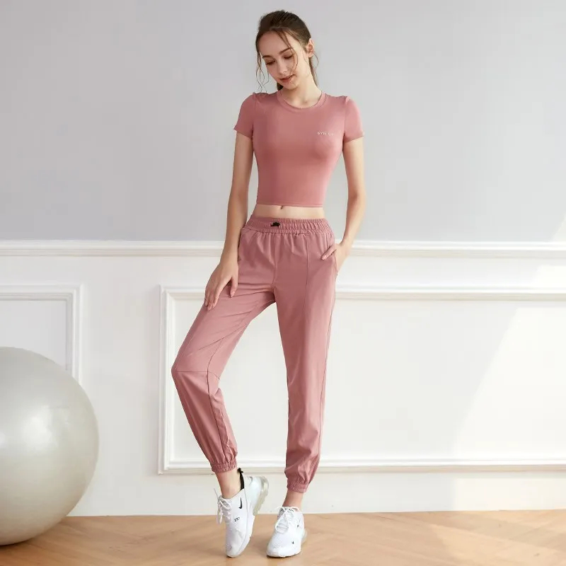 2 Pcs Summer Women Sport Set Yoga Shirt Short Sleeve Running Fitness T-Shirts Gym Tops Clothes Breathable Tight Legging Set