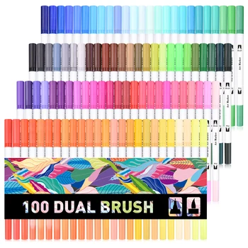 

100 Colors Marker Pens - Dual Tip Brush Pens 1mm-2mm with Fineliners 0.4mm Art Markers for Adult Coloring Books, Drawing