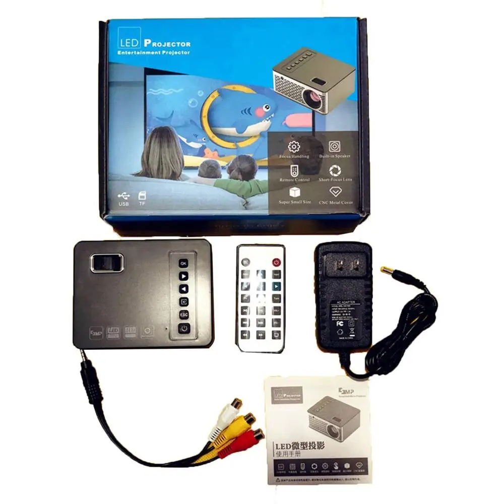  Mini Micro LED Cinema Portable Video HD USB HDMI Projector for Home Theater Short Focus Design T200