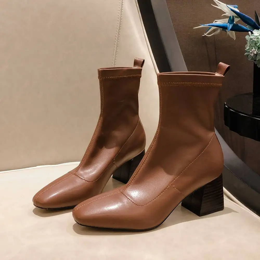 Najtaniej Superstar placu toe z mikrofibry wysokie obcasy slip on kobiety botki zwięzłe runway moda buty stałe party buty zimowe L87