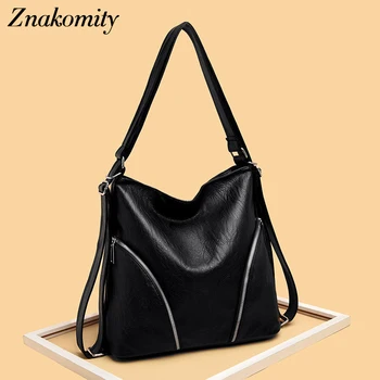 

Znakomity Casual Women Leather Handbag Black Ladies Large Capacity Shoulder Bags Women Handbag Leather Shoulder Bag Fashion Tote