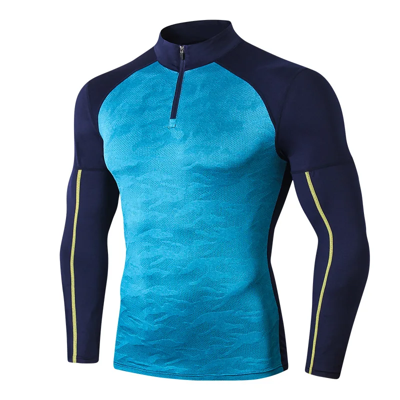 sky blue shirt Зимнее термобелье с высоким воротником, мужские кальсоны, набор, мужские леггинсы, быстросохнущее Спортивное компрессионное термобелье, термо - Цвет: sky blue shirt